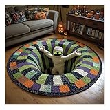 Halloween 3D Rug – Decorative Rug with Depth Pattern in Halloween Theme, Soft & Durable Fabric, Skeleton & Pumpkin Patterns, Gift for Halloween Fans & Home Parties (C,XL(91 * 91CM))