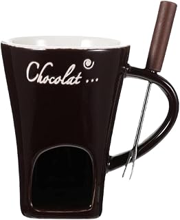 Tealight Heated Cheese Fondue Set - Premium Ceramic Fondue Mug for Chocolate, Butter Melting | Dishwasher Safe, Perfect for Dinner Parties, Fruit & Bread Dipping, Cozy Home Gatherings (brown)
