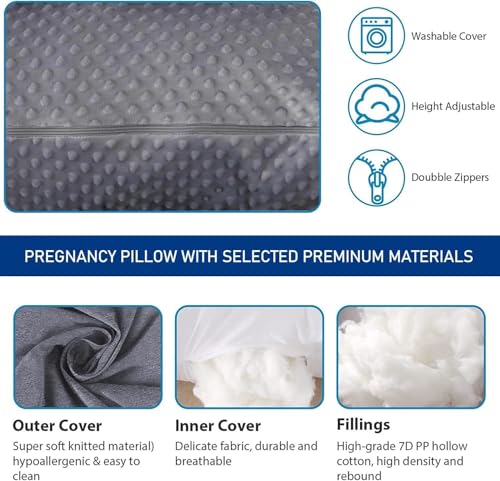 Image of Pregnancy Pillows for Sleeping, U Shaped Full Body Maternity Pillow for Pregnant Women with Removable Cooling Cover, Support for Back, HIPS, Legs, Belly, 57 Inch, Black
