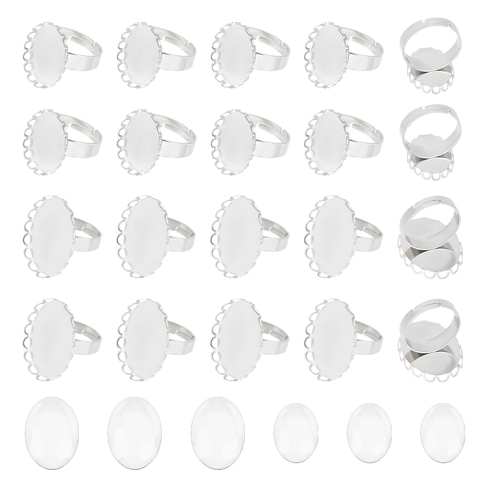 Support Bague DIY 17mm UNICRAFTALE 32 Bagues Vierges Acier Inoxydable - 4 Styles (rond, Carré, Cœur, Larme) - 17mm Intérieur Réglable - DIY Bijoux Bague Femme Or 18 Carats