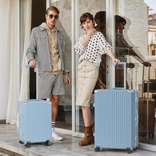 AnyZip Luggage Sets 2 Piece Aluminum Frame Carry On and Checked Suitcase PC ABS Hard Shell TSA Lock No Zipper(Hazeblue, 20/28)2