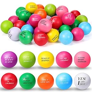 Sotiff 100 Pieces Motivational Stress Balls Colorful Foam Inspirational Relief Quotes Stress Balls Pack Employee Appreciation Gift for Relief Encouraging(Ten Colors,One Size)