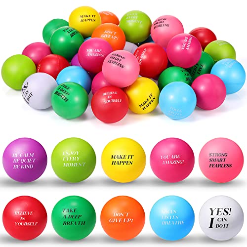 Sotiff Stress Balls for Adults - 100 Pcs Colorful Foam Stress Relief Gift Toys with Motivational Quotes - Bulk Squeeze Balls for Office Relief Employee Appreciation(Ten Colors,Inspirational)