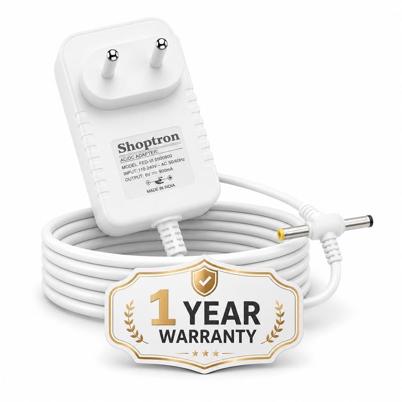 shoptron 6v 900ma ac/dc adapter compatible with omron bp monitor models with 3 meter extra long tangle free wire, t-shape double sided multi plug connector(white)