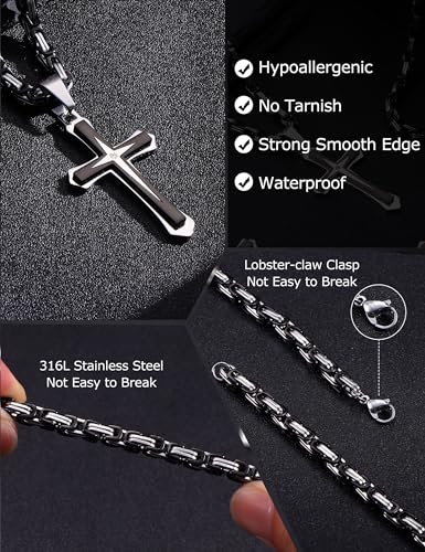 LOLIAS Black Gold 𝐂𝐫𝐨𝐬𝐬 𝐍𝐞𝐜𝐤𝐥𝐚𝐜𝐞 for Men Stainless Steel 𝐁𝐲𝐳𝐚𝐧𝐭𝐢𝐧𝐞 Chain With Cross Pendant Necklace 𝐌𝐞𝐧𝐬 𝐆𝐢𝐟𝐭 22-30Inch4