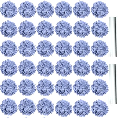 AVIVIHO 35Pcs Dusty Blue Hydrangea Artificial Flowers with Stems Realistic Silk Hydrangeas Fake Flowers for Wedding Decor Table Centerpieces Baby Shower Bouquet Arch Home Office Party Decoration