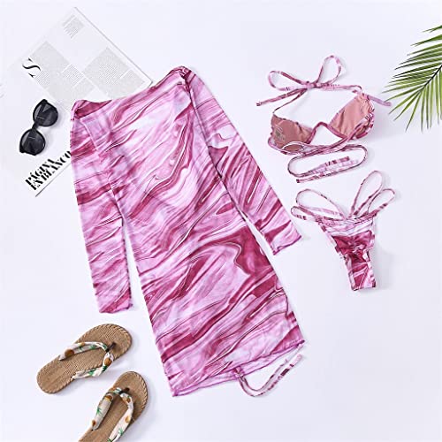 Ensemble bikini col V profond et robe froncée pour dissimuler les rondeurs à la plage