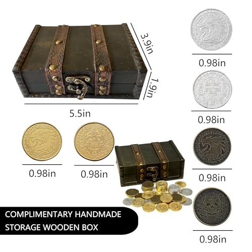Image of metal coins pirate treasure for dnd props gifts fantasy fake gold | Metal Pirate Coins Treasure Chest Pack of 40 Perfect for D&D and Other Board Games Props Treasure Fake Gold and Gifts
