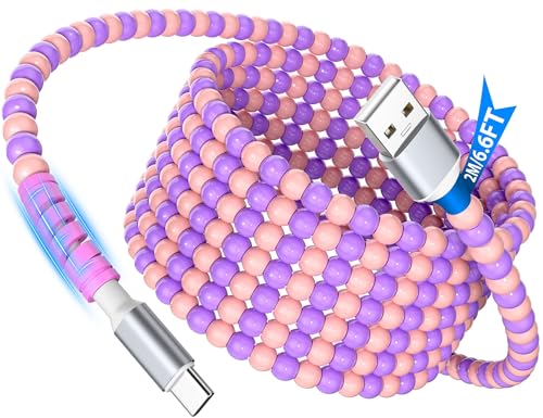2 Pack USB C Cable Beaded 6.6FT,USB A to Type C Fast Charging Cable,USB-C Charger Cord for CarPlay,25W 20W 18W 15W Quick Charge for Moto G Play 2024 for Samsung S25 Edge S24 FE S23 for iPad A16 10 image 5