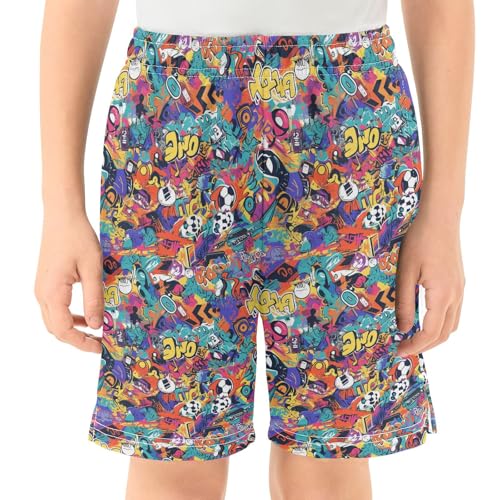 JUNZAN Cartoon Graffiti Athletic Shorts for Boys with Pockets Active Short Pants Youth Boy Basketball Shorts2