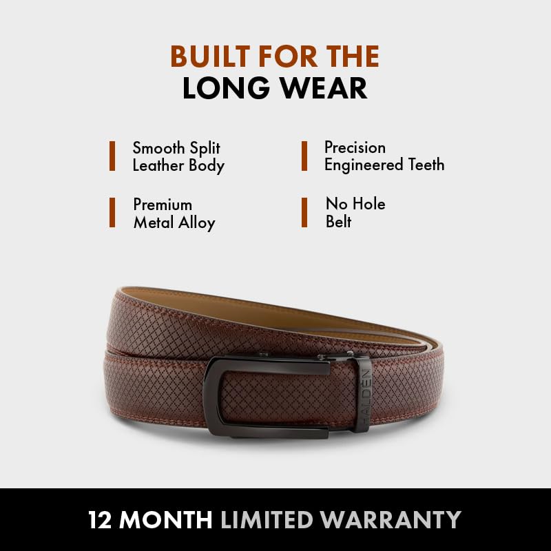 Image of HALDEN THEO Brown Belt For Men Leather Original (Adjustable Fits Up to 44 Inch Waist) Ratchet Strap with Classic Buckle & Magnetic Auto-lock