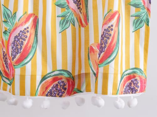 Image of Ravaiyaa - Attitude is everything Hand Printed Half Window Kitchen Curtain 100% Cotton Short Drapery Valance Curtain 40 inch X 18 inch Inch (Yellow White Striped & Papaya)