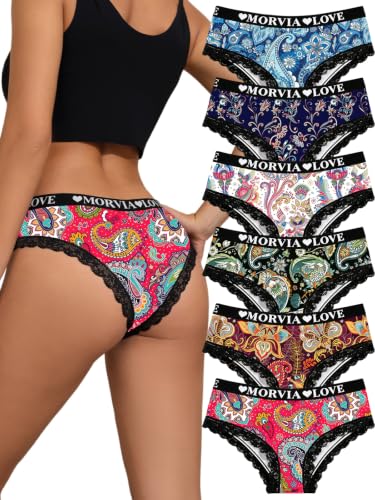 Morvia Women's Hipster Underwear 6 Pack Paisley Lace Trim Briefs - image 1