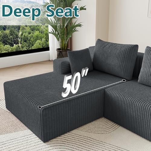 Image of 107 inch U-Shape Cloud Couch, Modern Modular Sectional U-Shape Sofa, Corduroy Boneless Couch Upholstered Couches Deep Seat Sleeper Chaise Longue for Living Room, No Assembly Required,Dark Gray