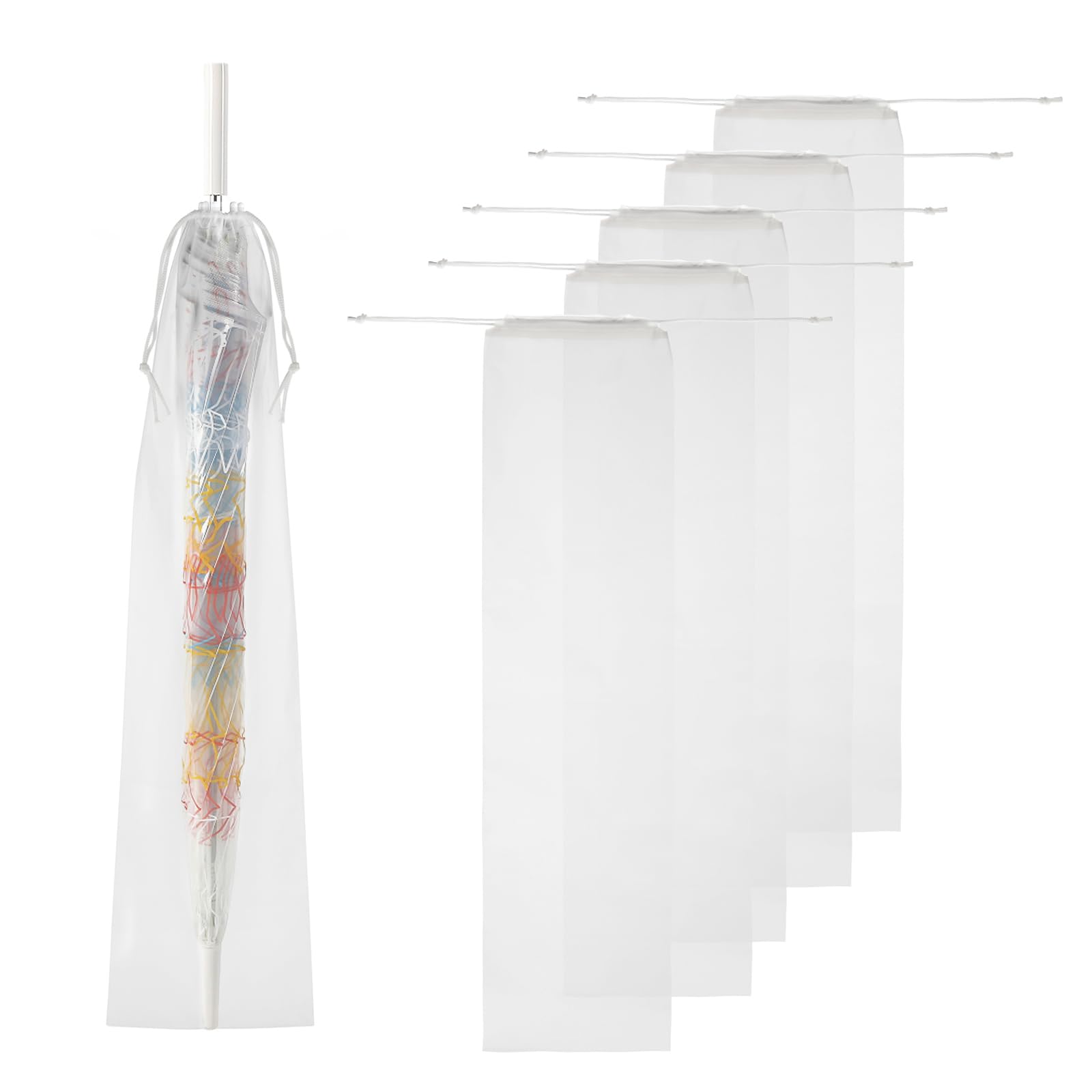 6 bolsas para paraguas, fundas para paraguas húmedos, translúcidas, impermeables, para viajes, bolsas de paraguas reutilizables con cordón (28 x 7 pulgadas para paraguas de palo)