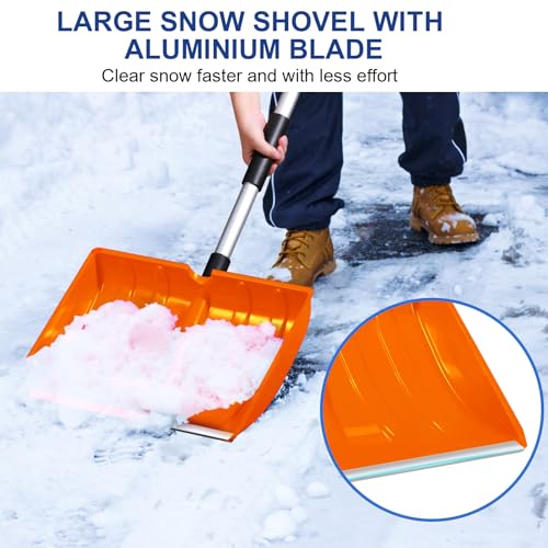 Ergonomic Large Snow Shovel for Driveway: Portable Lightweight Plastic Shovel for Snow Removal, Orange - Thumbnail 5
