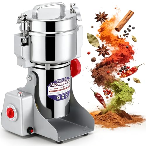 Moongiantgo 700g Grain Mill Grinder Commercial Spice Grinder 2500W Stainless Steel Electric Pulverizer Dry Grinding Machine for Wheat Corn Rice Pepper Herbs Coffee Beans (700g Swing, 110V)