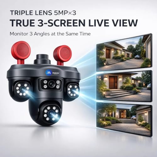 Image of Maizic Smarthome TRIGENIE Siren 4G Black 5MPx3 Triple Lens AI PTZ Outdoor Security Camera | 360 Pan View | Color Night Vision | Human Detection | 2-Way Audio | IP67 Waterproof