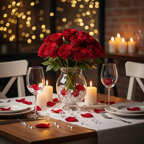 Hicarer 1000個 人工シルクローズ花びら 800個 アクリル フェイクダイヤモンド クリア 結婚式 誕生日パーティー テーブルスキャッター装飾 ロマンチックな夜 プロポーズ 記念日 フラワーデコレーション [2]