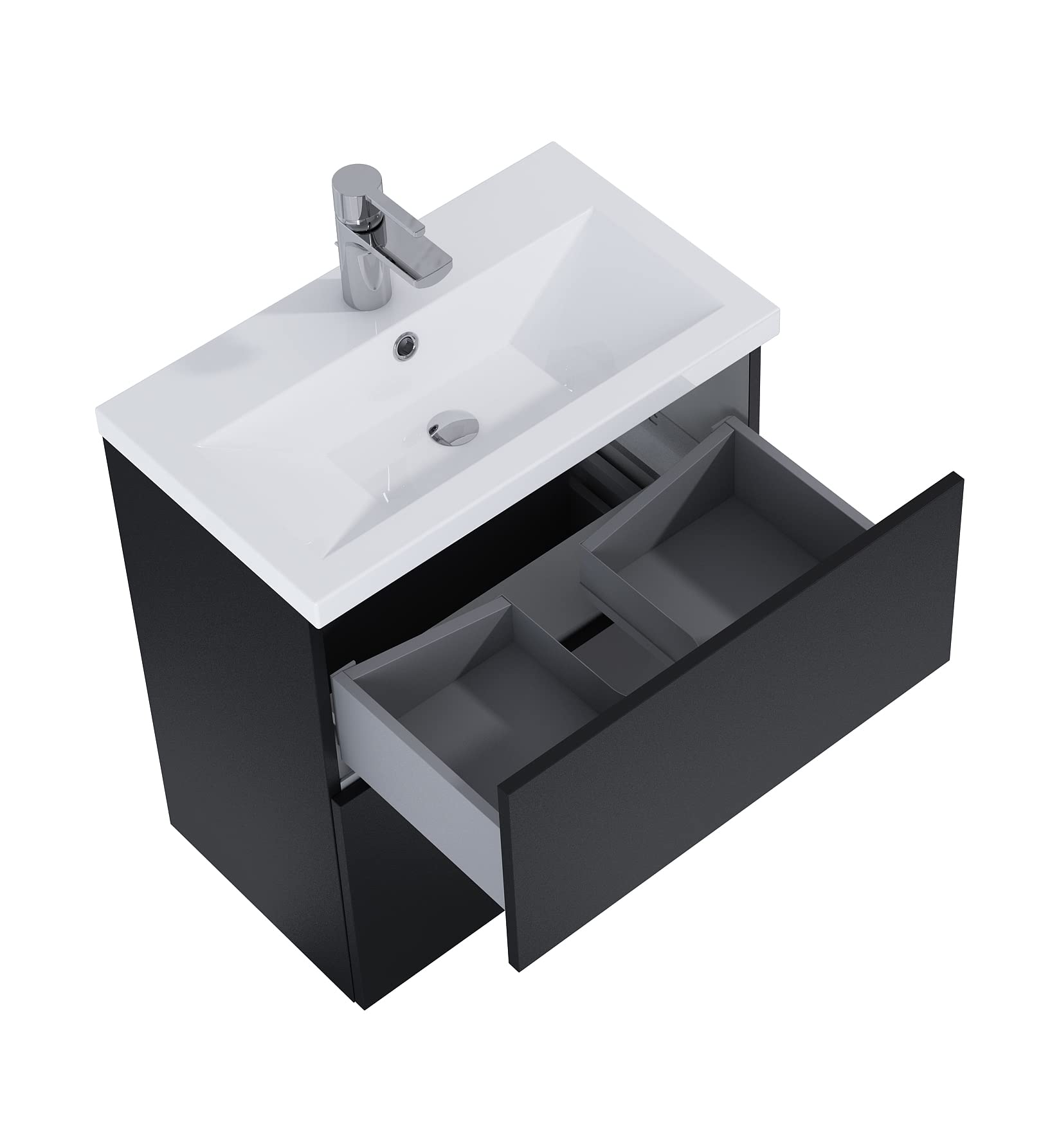Set arredo bagno OKAY 60cm Laccato NERO OPACO Lavabo in ceramica con chiusura rallentata Lavabo con pensile Mobile bagno con lavabo Mobile sottolavabo Moderno Elegante Cassetti