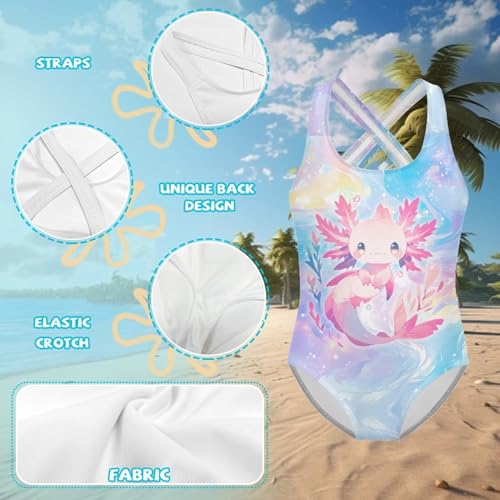Image of Girls One Piece Swimsuits Teens Sleeveless Back Cross Strap Bathing Suit Kids Quick Dry Cute Beach Swimwear(5-14)