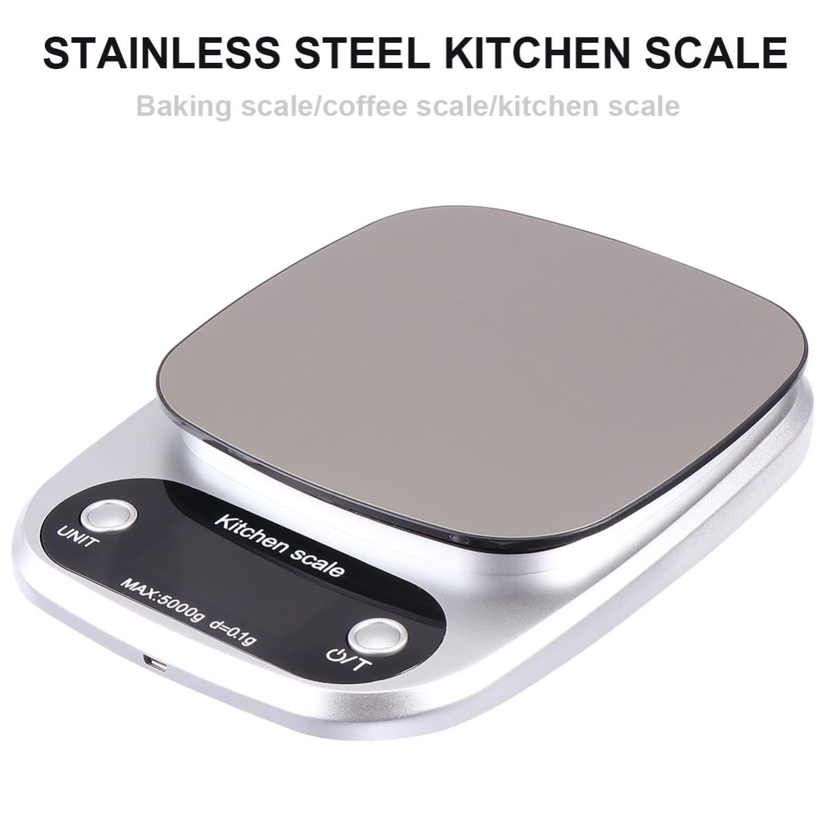 VICASKY Báscula de Cocina Digital Recargable de 5kg Alta Precisión y Sensor Avanzado, Acero Inoxidable Portátil Pantalla Lcd para Uso en Cocina