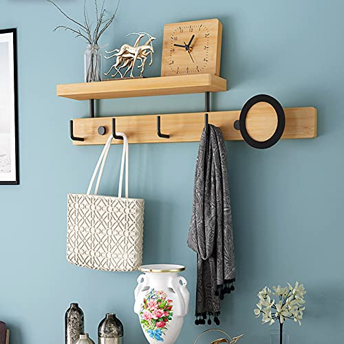Porte-manteau avec étagère de rangement – Crochets muraux en bois pour entrée, salle de bain, salon, chambre à coucher