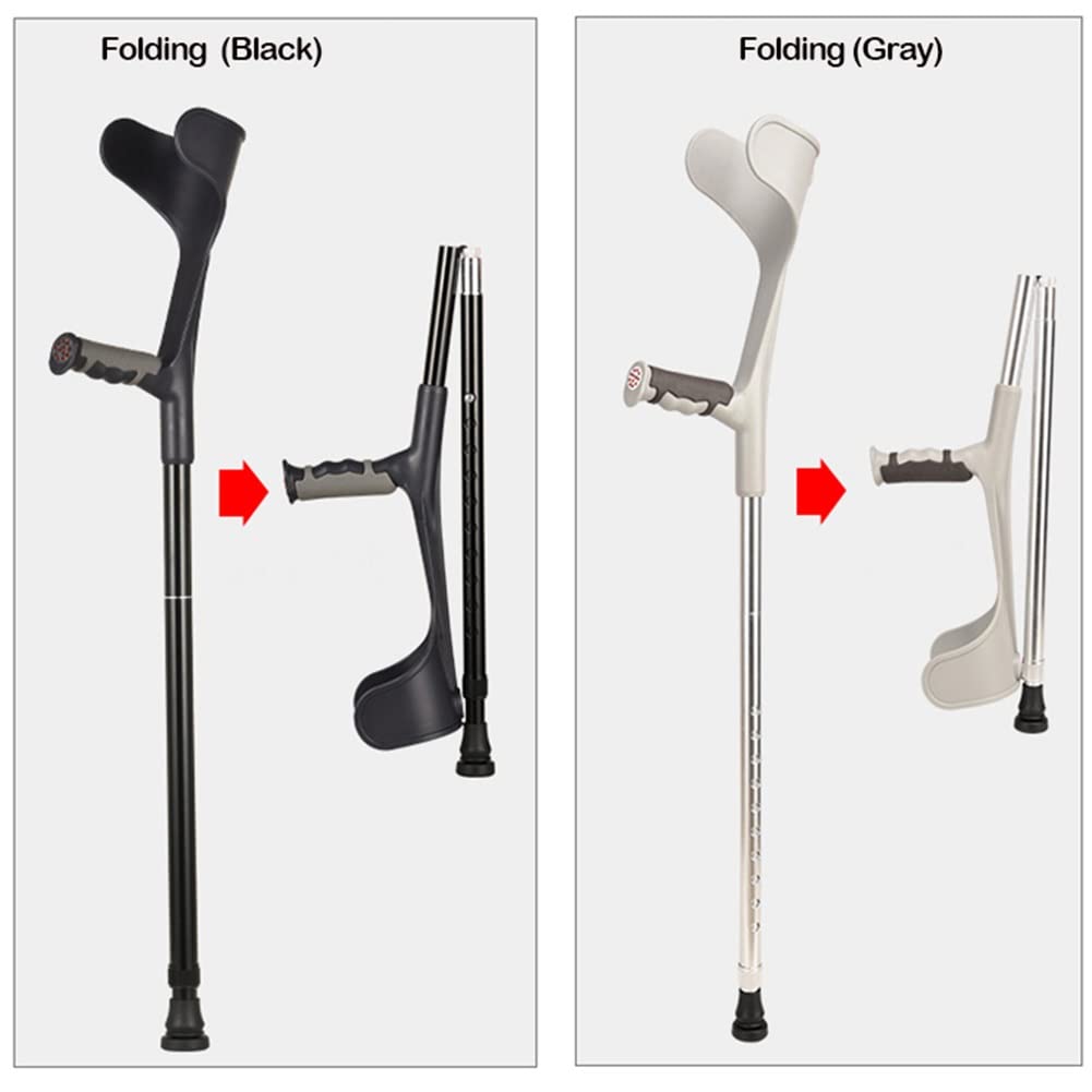 Stampelle per Adulti (Coppia), stampelle Portatili Pieghevoli per avambraccio, stampelle telescopiche Regolabili per Camminare, stampelle in Alluminio Leggero per i Viaggi (Grigio/Nero)