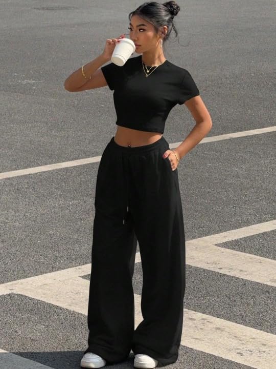 Image of Women's Relaxed Fit Black Track Straight Fits ? High Waist with Pockets for Sporty & Casual Look