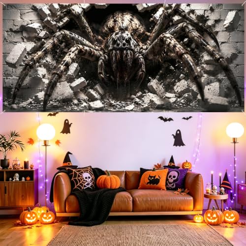Image of Halloween Garage Door Decorations 6 x 13 ft, 3D Spider Cover