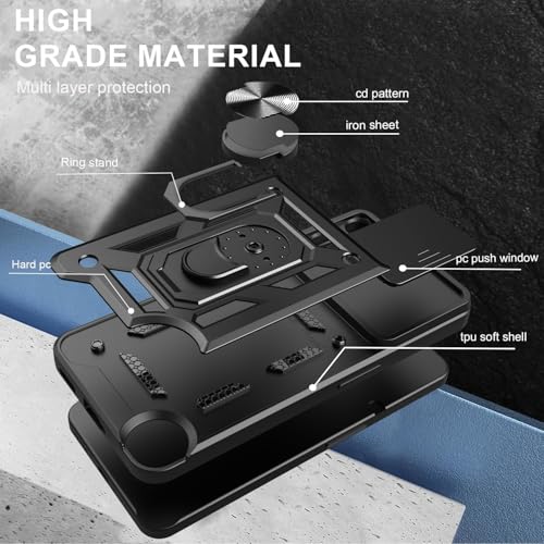 Image of Spazy Case CMF Phone 2 Pro Back Cover | Heavy Duty Hybrid Case with 360 Degree Rotating Finger Ring Holder + Slider Shutter Camera Protection Case for CMF Phone 2 Pro - Black