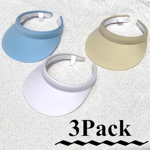Image of 3 Pack Sports Sun Visor Hat Women Men Adjustable Clip On Visors Outdoor Golf Beach Cap