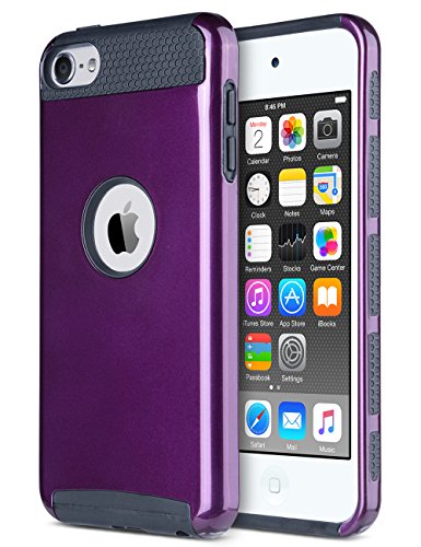ULAK iPod Touch 6 Case,iPod Touch 5 Case, Dual Layer Slim Protective Hybrid iPod Touch Case Hard PC Cover for Apple iPod Touch 5 6th Generation,Purple+Black
