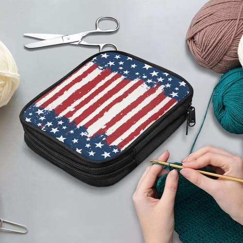 Image of Vanideaoty USA Flag Crochet Hook Case Lightweight Knitting Needle Case with Web Pockets Swing Crochet Hooks Accessories Independence Day Home Gifts