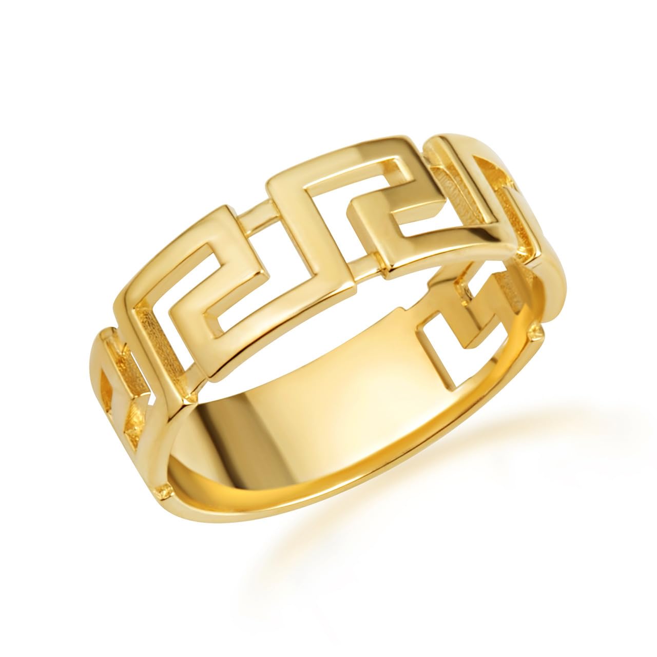 Claddagh Gold 10K &14K Classic Greek Key Band Ring Available In Yellow/Rose/White with Multiple Ring Size