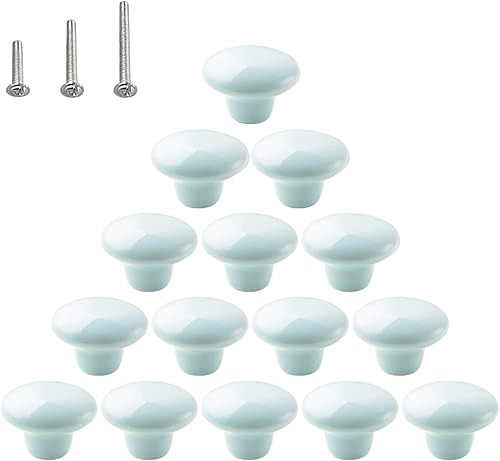 Vista 28 de HUAMULAN 15 pomos de cerámica brillante con botón redondo de hongo, vestidor, tiradores vintage, manijas de puerta, armario, cajón, diámetro de 1.5