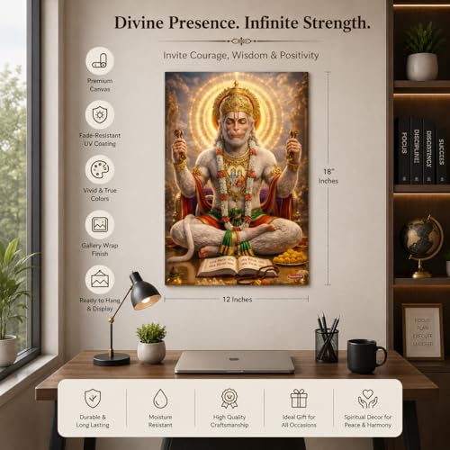 Image of Rangoli Lord Hanuman Ji Self Adhesive Poster 12x18 Inch | Bajrangbali Hindu God Wall Sticker Poster for Home Temple Pooja Room Living Room Bedroom Decor | Spiritual Devotional Wall Art