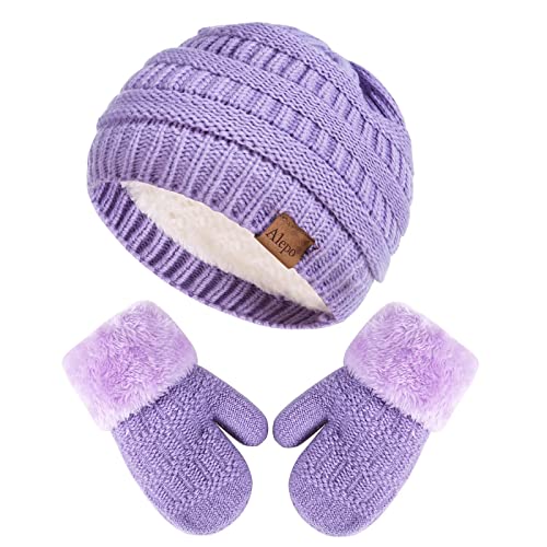 Image of Winter Mittens Gloves Beanie Hat Set for Kids Baby Toddler, Cute Thick Warm Knit Fleece Lined Thermal Set for Boys Girls
