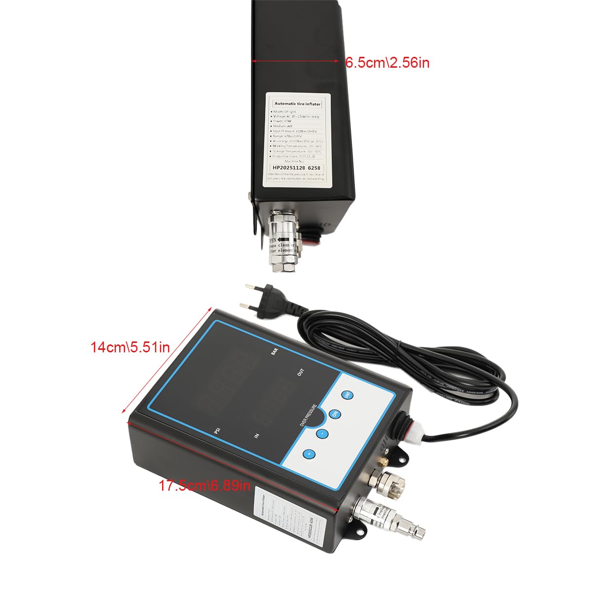 Wandmontierter automatischer voreingestellter Reifendruckprüfer, Wandmontierte Reifenpumpe für Autoreifen, Automatischer Reifenfüller, Digitalanzeige, professionelle Multi-Skala, max. 100 psi