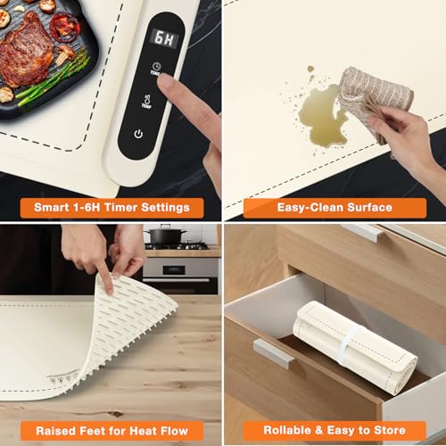 Image of FYY Warming Mat for Food with Heat Resistant Pad - Rapid and Full Surface Heating, 7 Temp Settings, 6H Timer, Rollable Portable Food Warming Mat for Countertop Party Buffet Keep Meal Warm (XXL, Beige)