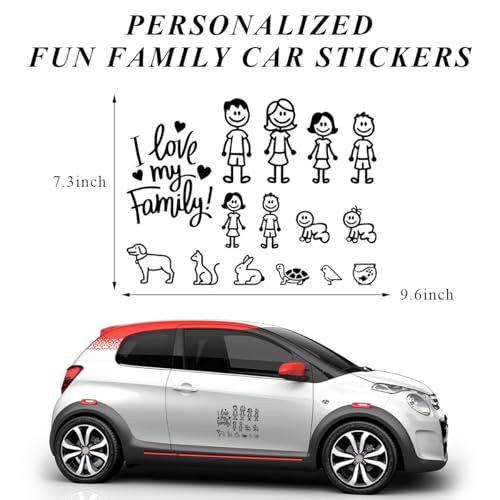 Image of Family Car Sticker, Waterproof I Love My Family Cartoon Auto Decorative Sticker, Family Figures Pets Animal Decals for Bumper Window Laptop Fridge Luggage, Car Accessories