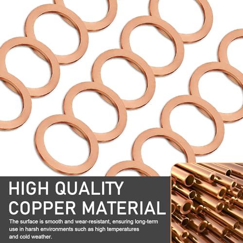 Image of 15PCS Oil Drain Plug Gasket, 14mm Copper Oil Drain Plug Washer Gaskets, Compatible for Mercedes Crush Washer OEM Part#: 007603-014106