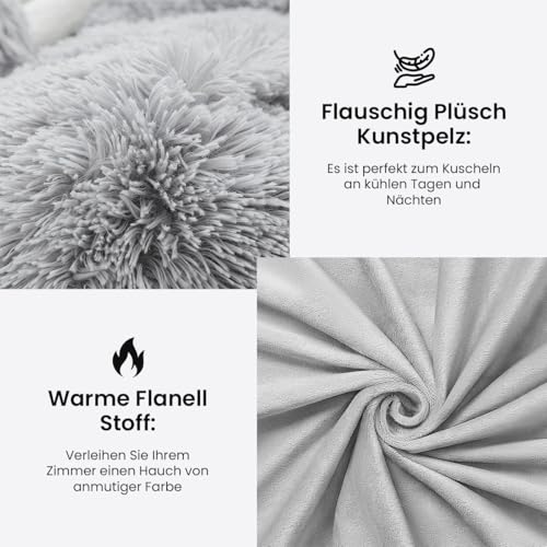 Sacebeleu Kissenbezug 40x80cm 2er Set Plüsch Biber Flanell Flauschig Zierkissenbezug Kissenhülle Doppelpack Grau Hellgrau Winter… – Ansicht 6
