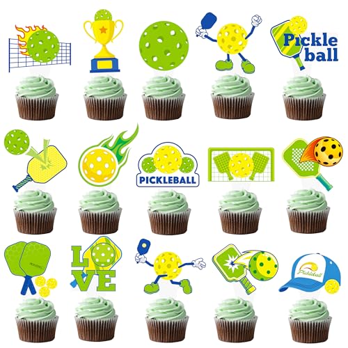 48Pcs Pickleball Cupcake Toppers Pickleball Birthday Party Decorations Pickleball Theme Cupcake Decorations for Pickleball Themed Birthday Party Baby Shower Supplies