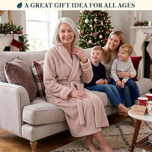 Image of PAVILIA Plush Robe for Women, Soft Fleece Long Spa Robe, Ladies Bathrobe with Pockets