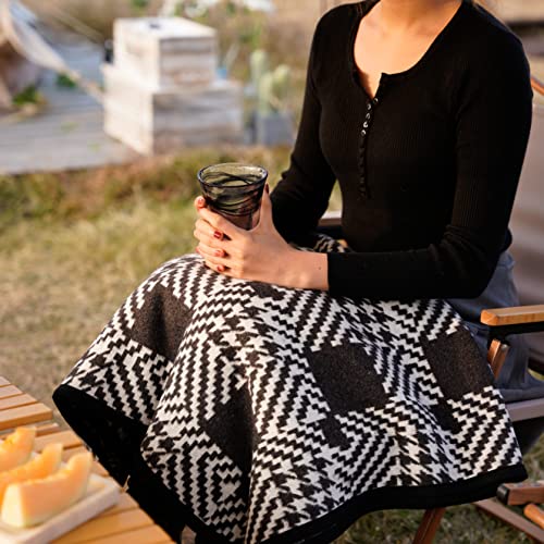 Putian Merino Wool Blanket - 63 Inch X 51 Inch Thick Warm Soft Twin Bed Throw - Great For Camping, Outdoors, Travel, Car, Couch, All Seasons Houndstooth Black thumb #5