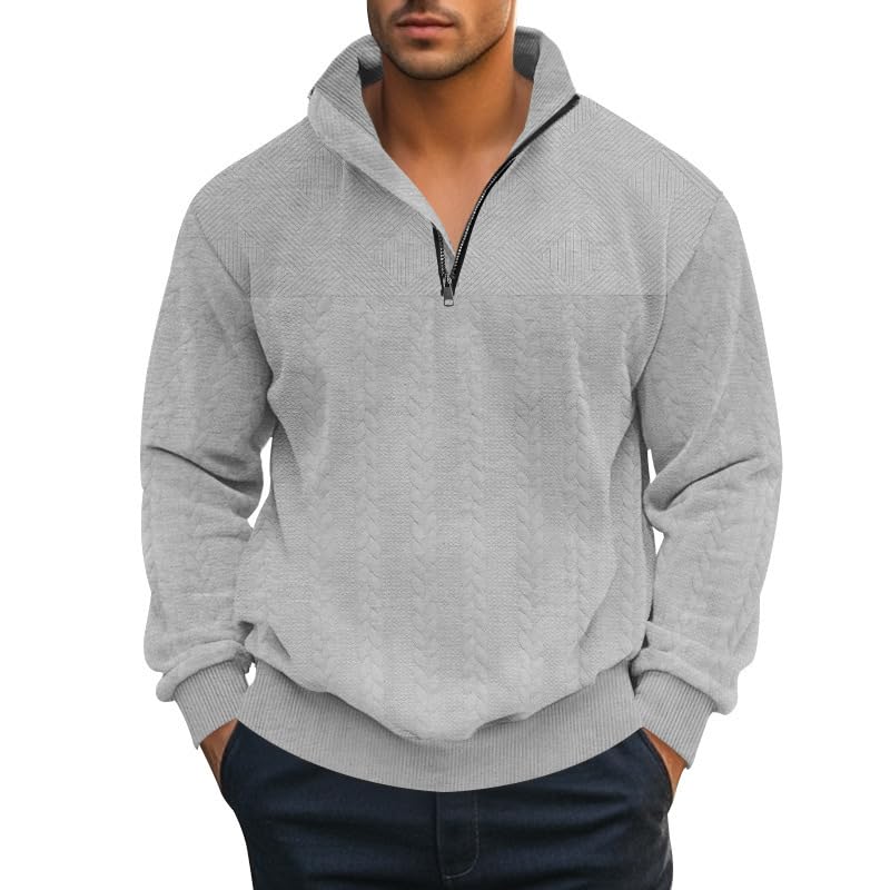 Mens Quarter Zip Pullover Mock Neck Retro Long Sleeve Knitted Sweatshirt Casual Outdoor Quarter Zip Pullover Men
