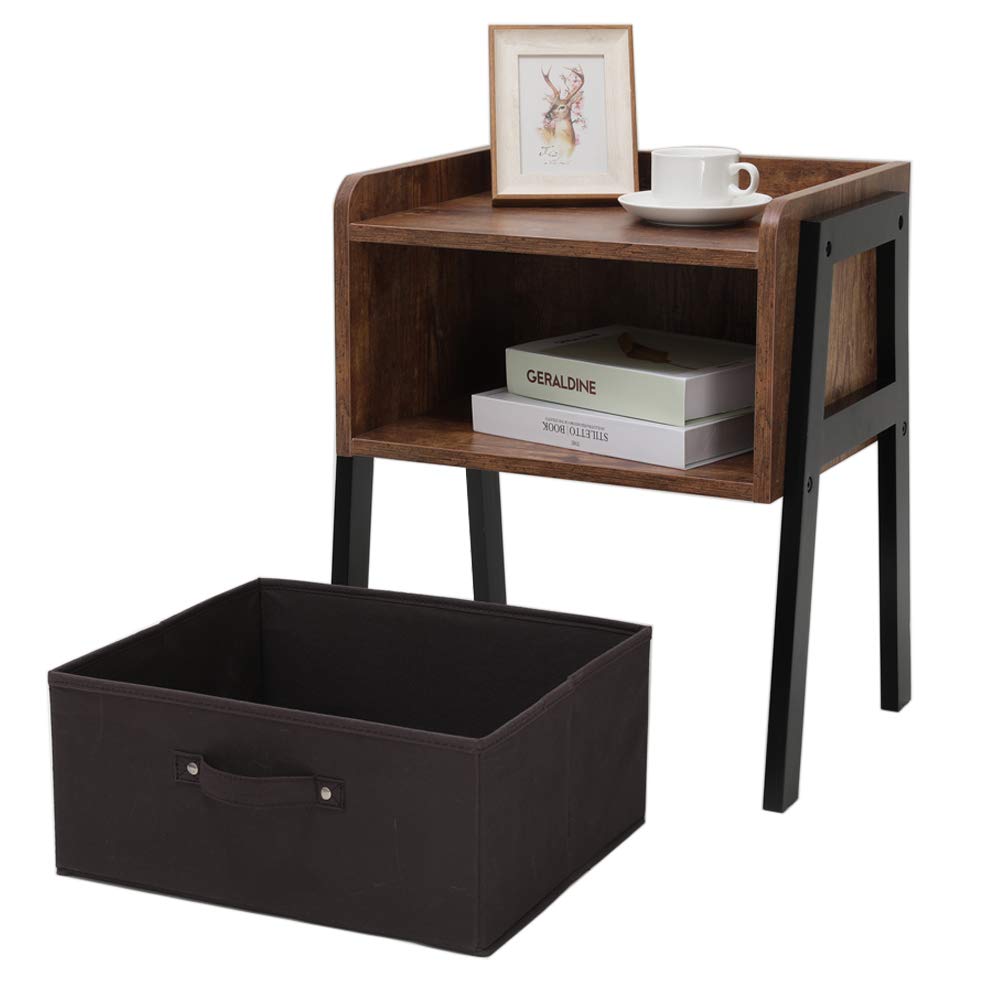 Iwell Rustic Nightstand Set Of 2 Wooden Small Side Table With 1 Removable Fabric Drawer For Small Spaces End Table For Bedroom Living Room Solid Wood Legs Bzx006f2 Amazon Sg Home