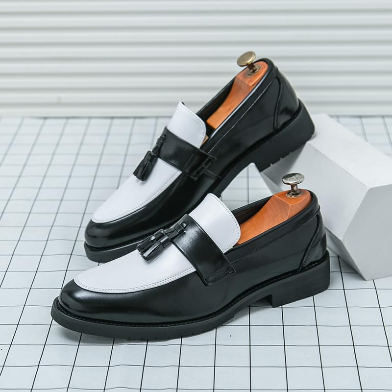 Image of HuitJours Men Two Tone Colors Penny Loafer Slip On Pull on Dress Shoes Casual Boat Shoes Moccasins