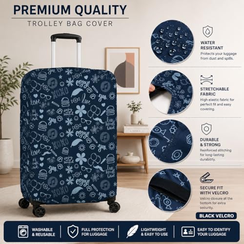 Image of Printed Luggage Cover for Traveling Bag & Suitcase - Stretchable & Scratchproof Trolley Protector with Velcro Lock & Lightweight Washable Material(Suitcase Not Included, Only Cover in Product)